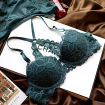 Wine red green black European and American lace sexy beauty back bra set buckle front buckle with steel ring comfortable cute girl underwear