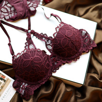 European and American front buckle beauty back embroidery lace sexy gathering Wen bra c cup student large size underwear underwear set