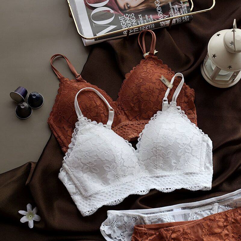 New French triangle without steel ring girl lace thin cup bras on comfortable underwear