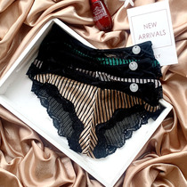 New European And European Sexy Autumn Winter Velvet Pants Triangle Pants Sexy Breathable Retro Stripes Student Ladies Pants Lace