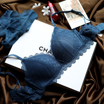 European and American bra no steel ring lace girl breathable thin Cup cute fashionable underwear set big chest small milk cover