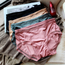 Two seamless one piece of comfortable underwear breathable simple skin-friendly silk satin breifs waist sexy women
