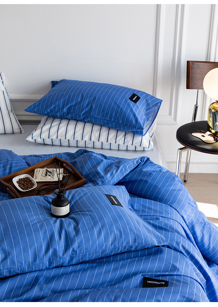 Комплект постельного белья 虾米的故事 из 100% хлопка в полоску синий цвет 3-4 предмета для студенческого общежития