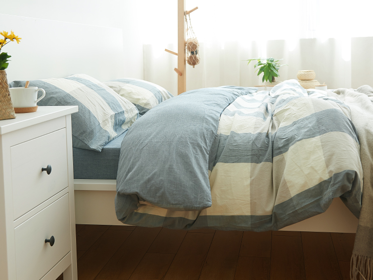 Rửa bông kẻ sọc bông quilt cover mảnh duy nhất đơn giản màu rắn Tân Cương cotton đơn đôi quilt cover giường đơn giản