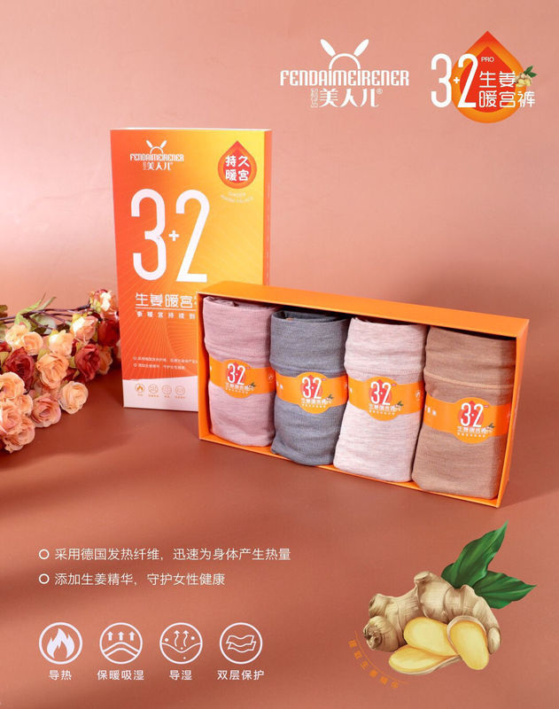 A Box of Four Pairs of Beauty-Enhancing Ginger Warm Palace Panties for Women, Triangle Underwear