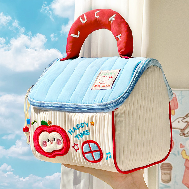 Cute Little House-Shaped Makeup Bag for Women, Large Capacity, Three-Dimensional Gift Bag, Portable Gift, Toiletries, Partitioned Storage Bag