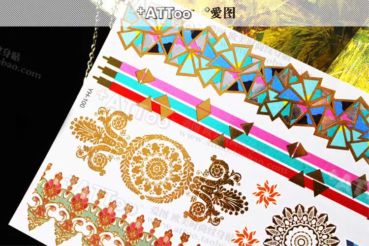 [+ ATTOO] miếng dán hình xăm bằng vàng và bạc nóng hổi Hoa sáng tạo vòng đeo tay không thấm nước hình xăm cơ thể A-197 hình xăm dán ngực