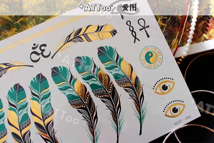 Bronzing bạc tattoo sticker Ai Cập lông hình xăm vòng đeo tay bền không thấm nước nam và nữ cơ thể sơn màu xanh Ấn Độ hình dán xăm mini