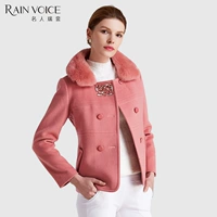 Hàn Quốc phiên bản của ngắn đôi ngực áo len người nổi tiếng ruishang mùa đông mới lông thỏ cổ áo len ngắn áo