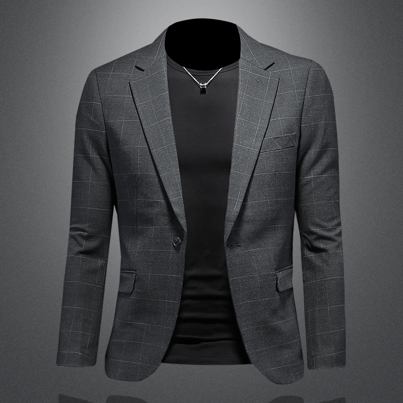 Spring and Autumn New Plaid Suit Men's Korean Style Trendy Casual Top British Style Slim Single-Piece Suit Jacket