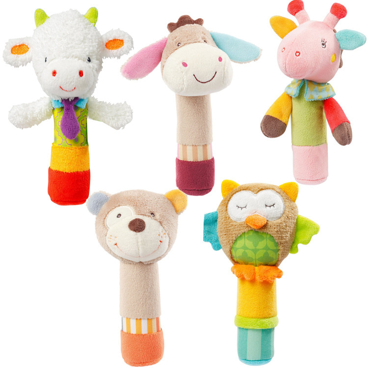 2 Babies Shake Bells Appeasement Newborns Hand Baton Dolls Parent-child Plush Animal BB Sticks Toy