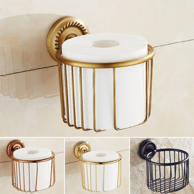 Non-perforated roll toilet paper holder All copper antique tissue holder Toilet tissue box Powder room toilet paper box European-style tissue basket