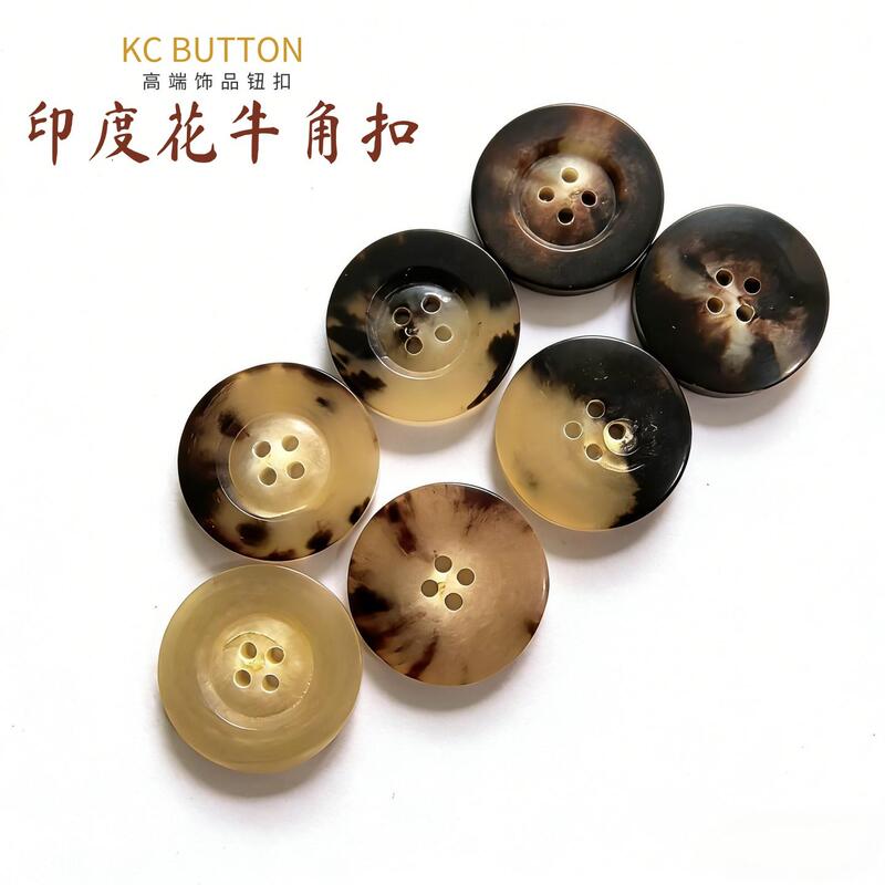 Max Wide-Brimmed Indian Floral Horn Buttons High-End Cashmere Coat Woolen Suit Uniform Trench Coat Genuine Horn Buttons