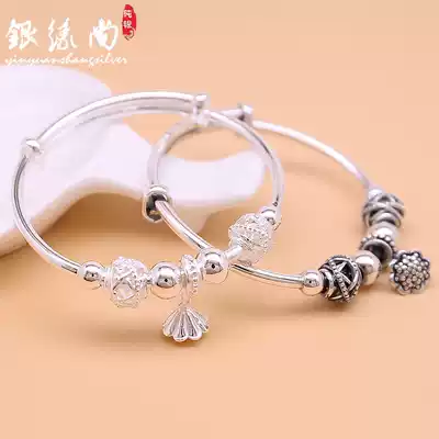 999 foot Silver Lotus silver bracelet retro sterling silver transfer beads female bracelet push pull to send girlfriend Valentine's Day gift