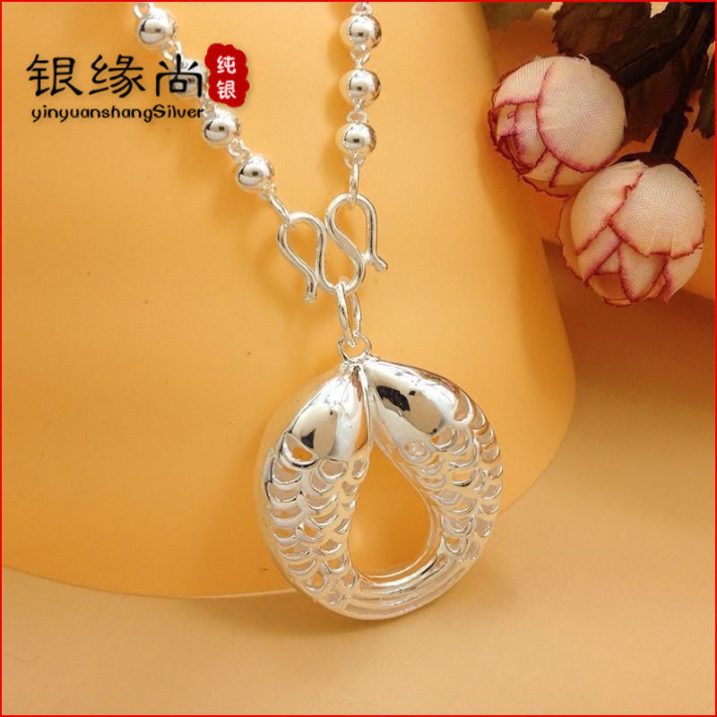 S990 silver necklace Women's sterling silver sweater chain Large pendant Silver bead necklace Silver beads thick long version jewelry accessories