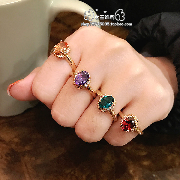 Hàn Quốc và Hàn Quốc thời trang đá quý màu đỏ corundum vòng cổ điển nhẫn nữ màu vàng tím xanh may mắn màu vàng pha lê tourmaline nhẫn vàng 18k