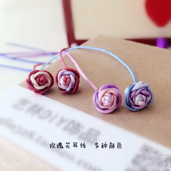0 8mm 8mm rose-ear necklace full of 3 pairs of colors hand-woven long version ear rope earring ornament