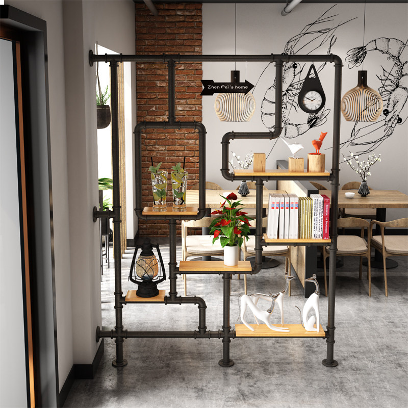 Dining room water pipe screen fall subway art office partition rack industrial hollow decorative porch multi-layer shelf