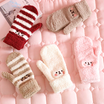 Japanese cute cartoon plush gloves female winter cycling students warm cold-proof mittens lovers