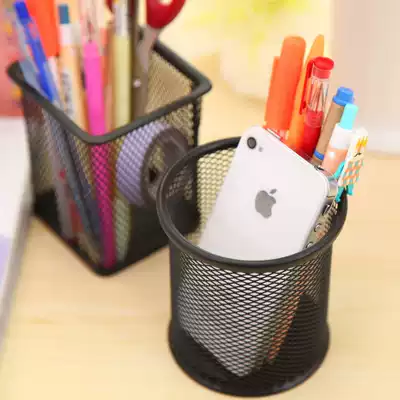 Round iron net pen holder Black simple metal pen holder Simple creative office supplies