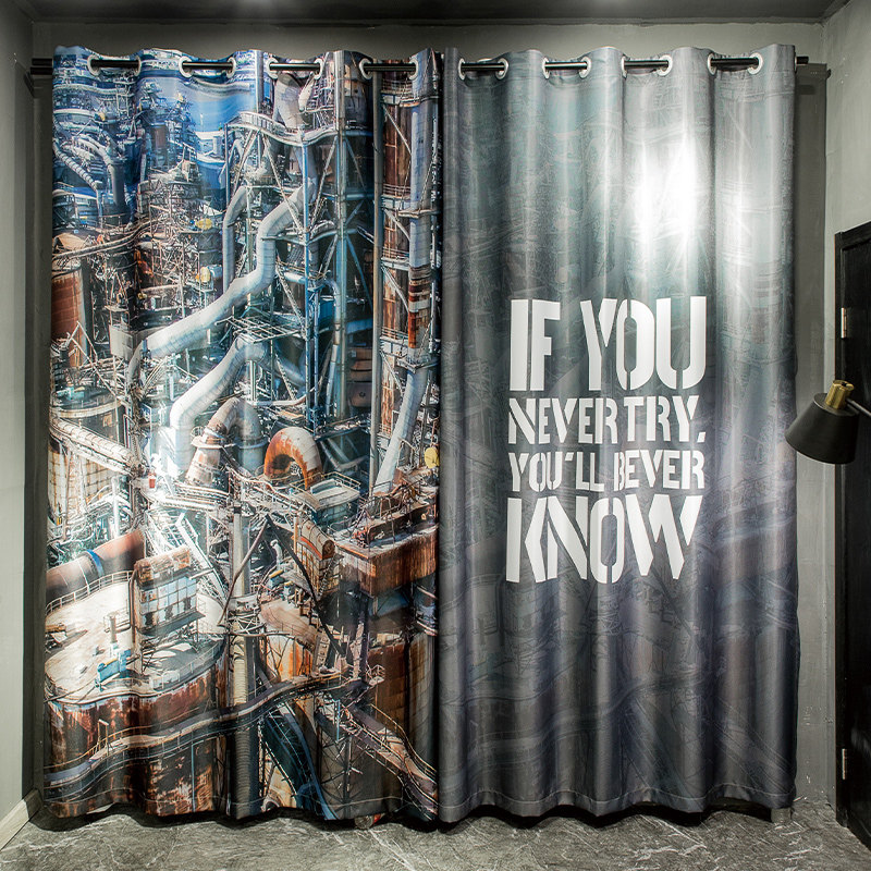 Custom long curtain coarse linen steampunk industrial style bedroom hook bedroom hook bedroom blackout punched curtain cloth