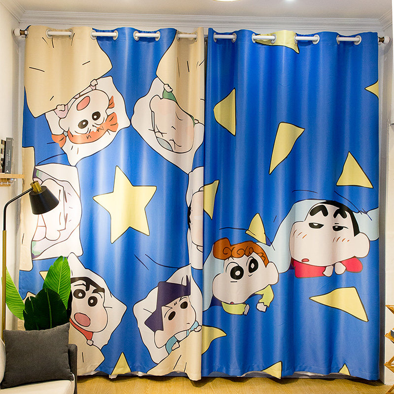 Custom long curtain hemp crayon Xiaoxin cartoon children's shading and heat insulation bedroom floor-to-ceiling windows can be changed to height curtains