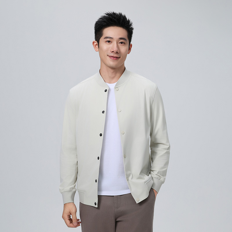 Baseball Collar Jacket Men's Spring and Autumn New Style Youth Pilot Solid Color Commuter Business Casual Thin Stretch Jacket