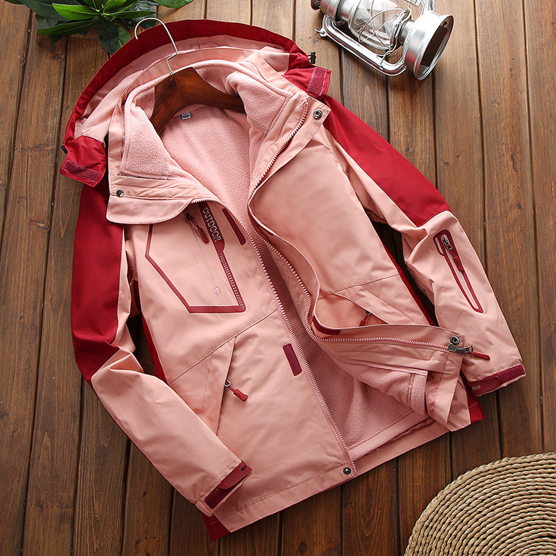 Assault jacket female Korean trend three-in-one detachable outdoor windproof waterproof autumn and winter plus velvet ski suit men