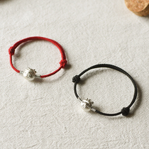 3D sterling silver zodiac red rope bracelet hand-woven male and female lovers a pair of students Korean version of the personality simple hand rope