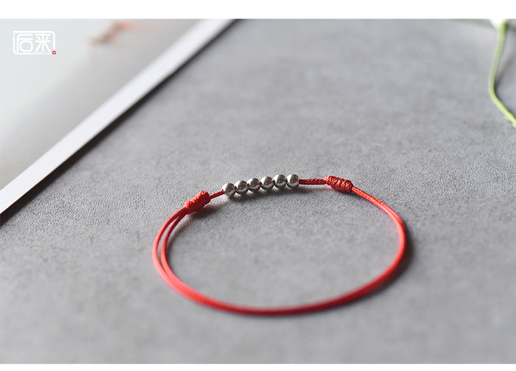 Sterling bạc chuyển hạt vòng chân dây đỏ đôi một cặp nam nữ Phiên bản Hàn Quốc của sinh viên đơn giản Sen retro retro ác ác phòng chống ác lắc chân nữ phong thủy