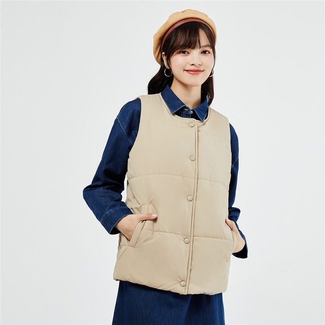 Giordano cotton vest women's new color solid outer waistcoat girls round neck cotton vest jacket 13373832