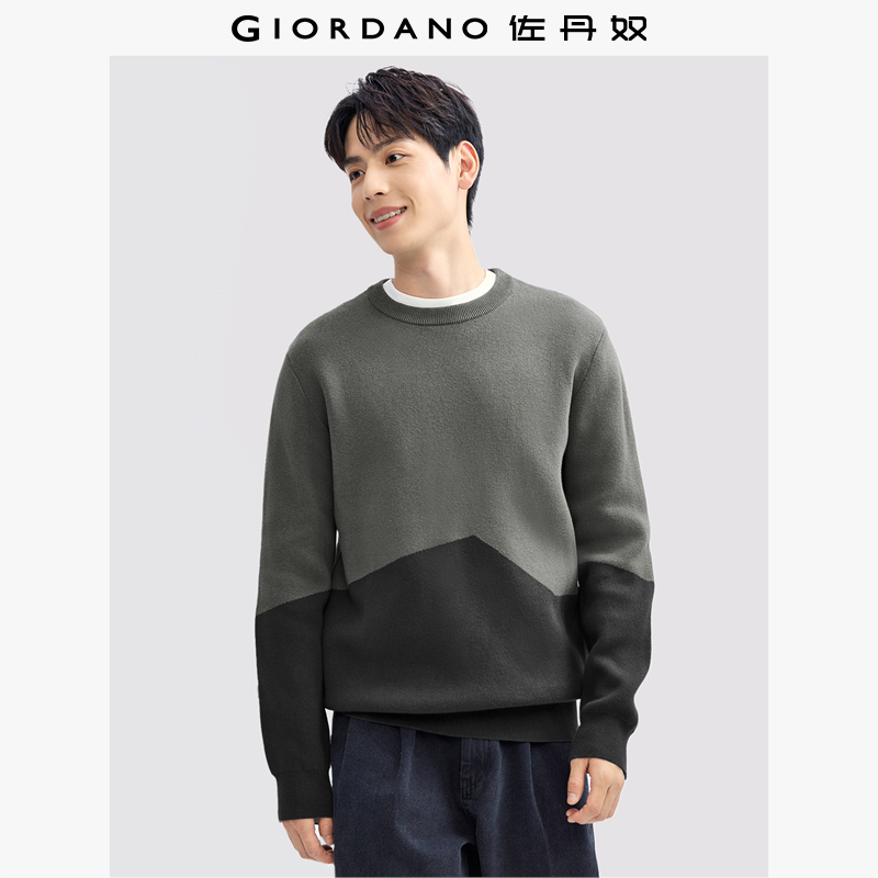 Giordano Long-Sleeved Knitwear Men's New Style Combed Cotton Color-Blocked Round Neck Pullover Knit Sweater Men's 01055781