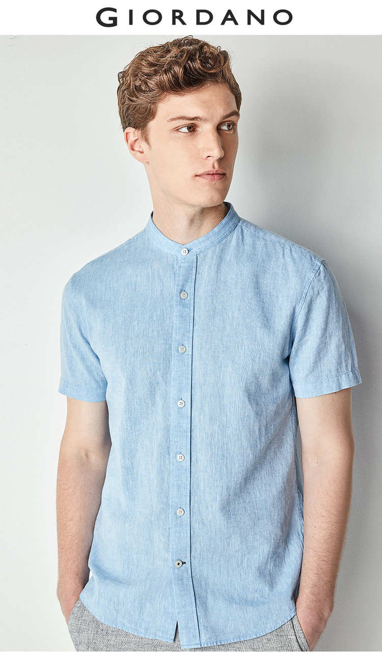 Giordano Ma cotton áo sơ mi nam cotton tự nhiên cổ áo cổ áo ngắn tay áo sơ mi nam mỏng áo sơ mi mỏng 01084204 áo sơ mi nam ngắn tay