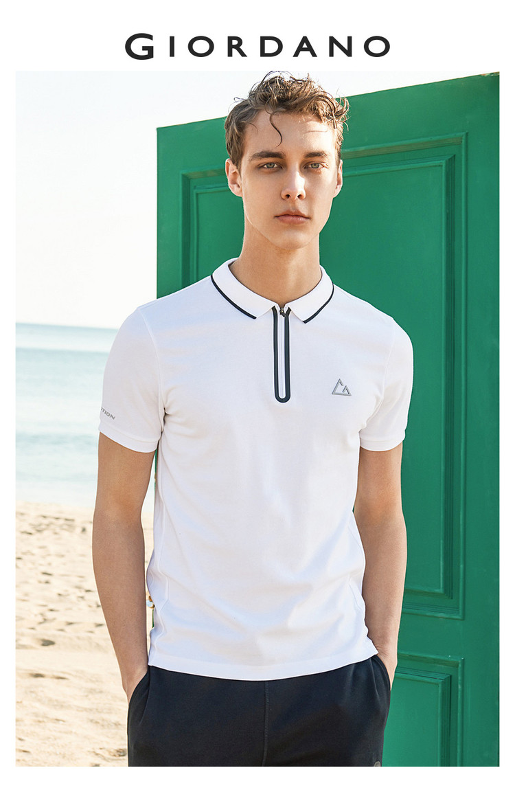 Giordano của nam giới polo áo sơ mi nam dây kéo nửa mở Polo shirt letter in ấn POLO nam 01018201