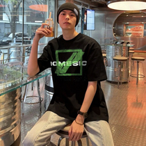 Korean Version Block Graffiti Chains High Street Wind Loose Summer Pure Cotton Men and Women in the same section