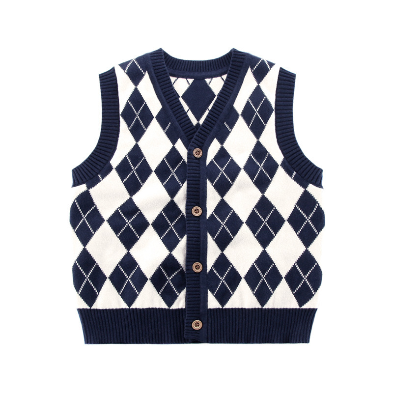 Shopping Mall Same Discount Counter Withdrawal Winter Big Children's Vests V Neck Quilted Open Button Vests Baby Wool Knitted Clothes a