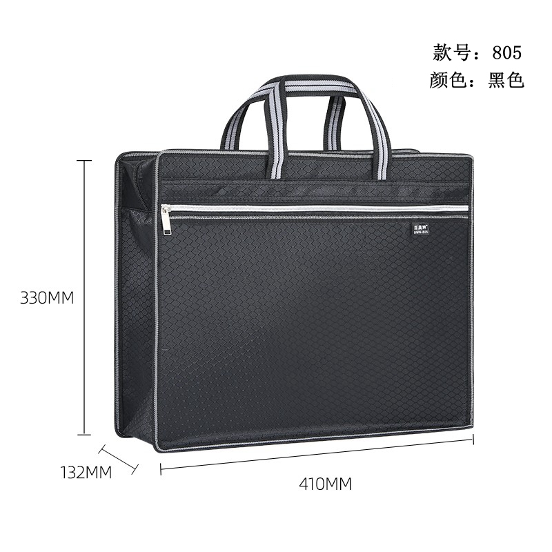 805 Black and Blue Double Zipper Bag Briefcase Widened Cigarette Storage Gift Tote Bag Conference Document Bag Canvas