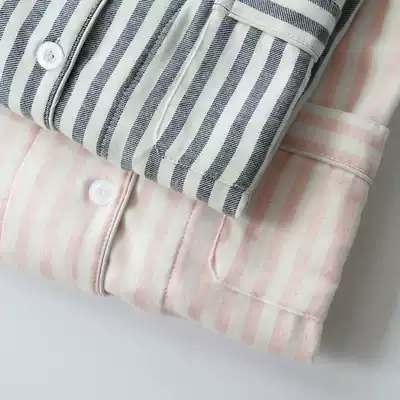 Japanese classic stripes unprinted wind autumn and winter Ladies Home clothing double gauze thickened spring and autumn pajamas set cotton