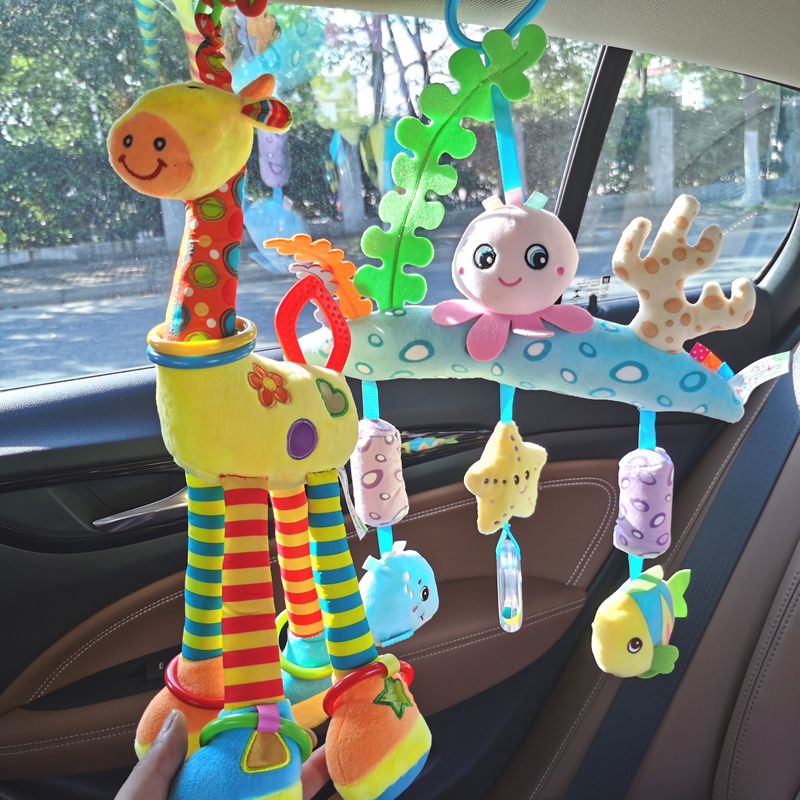 Baby car seat rattle ringer hanging wind chime 3 months baby bell car cart pendant comfort toy 1 year old