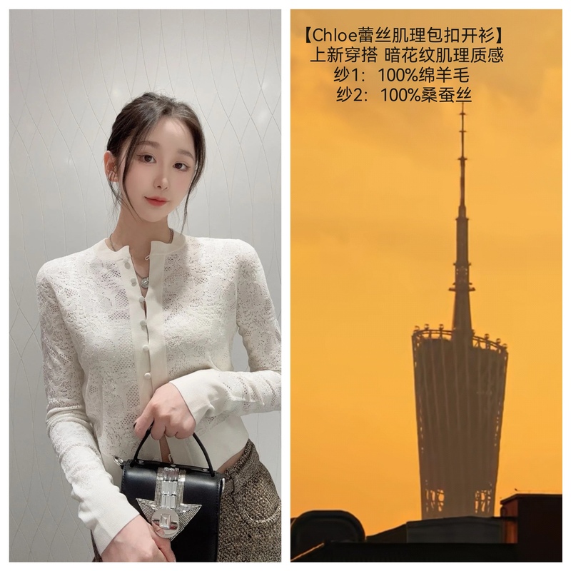 [Same Style as Ch*Ole] 100% Mulberry Silk + 100% Sheep Wool Lace Jacquard Buttoned Knit Cardigan