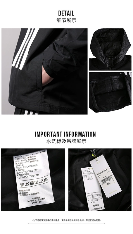 Adidas nam NEO mũ trùm đầu ấm áp dài bằng cotton 2019 mùa đông áo khoác thể thao mới DM4213 - Quần áo độn bông thể thao