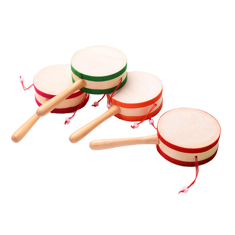 Pure Natural Sheepskin Wood Dial Wave Drum Puzzle Appeasement Wooden Baby Wave Drum 10CM Grand early to teach the puzzle