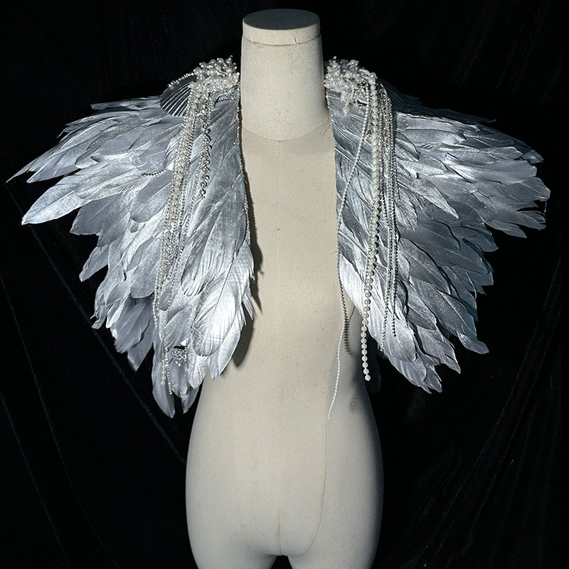 Silver Feather Cape Shoulder Decoration Cloak