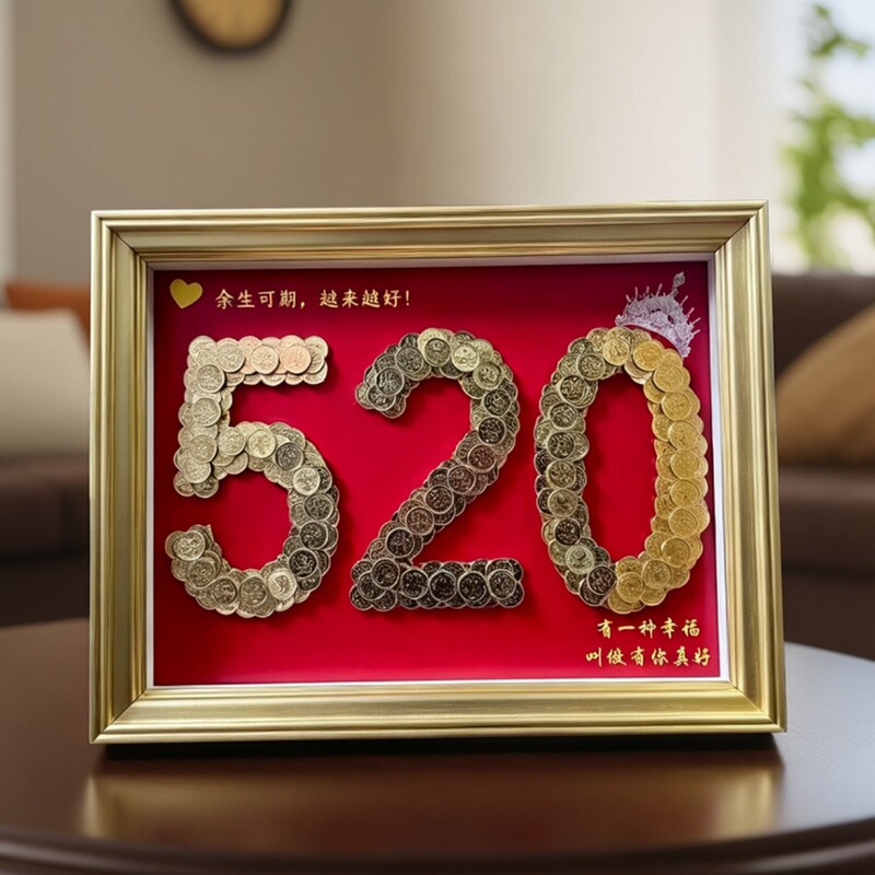 520 Love Coin Decorative Painting Gift for Boyfriend/Girlfriend Birthday Present Valentine's Day Confession Atmosphere Handmade Photo Frame