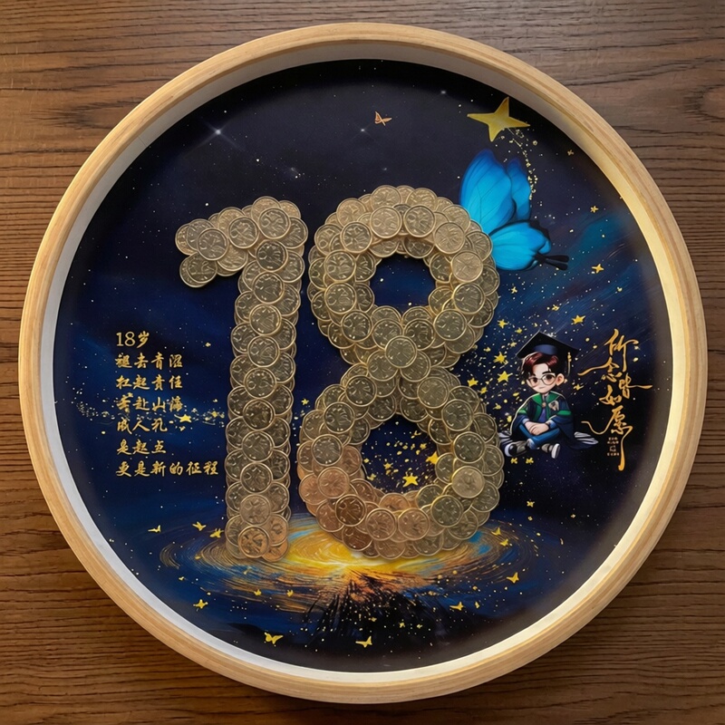 Coin Decorative Painting Ornament Handmade DIY College Entrance Exam Graduation Gift 18Th Birthday Coming-Of-Age Gift 50-Cent Butterfly Hanging Painting