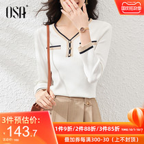 OSA OSA early autumn white long sleeve bottomed sweater sweater women autumn 2021 new small fragrant wind V neck top