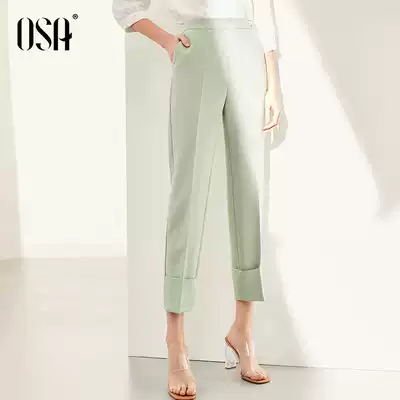 Osa thin slim suit pants women's straight ankle-length pants 2021 summer new casual pants slim Joker