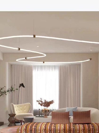Minimalist living room bar long dining table DIY silicone chandelier creative musical note art winding 360-degree line lighting