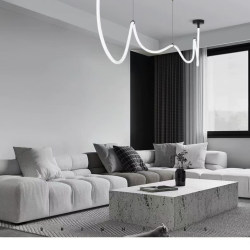 Minimalist Living Room Bar Counter Long Dining Table DIY Silicone Pendant Light Creative Musical Note Art Winding 360-Degree Line Lighting