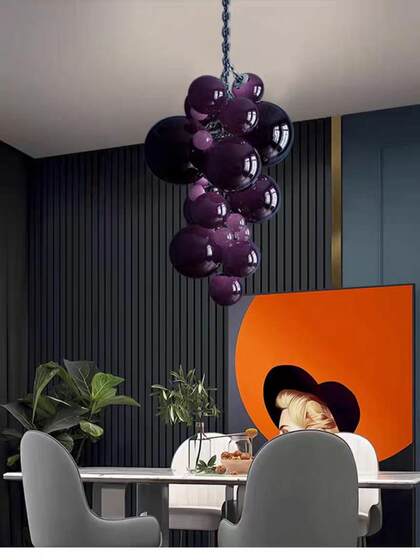 Italian Grape-Themed Restaurant Grape Chandelier Suspended in the Stairwell Designer Club Glass Lighting Fixtures